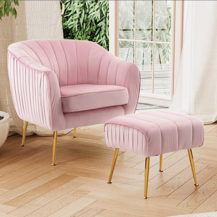 Pink velvet chair online with ottoman